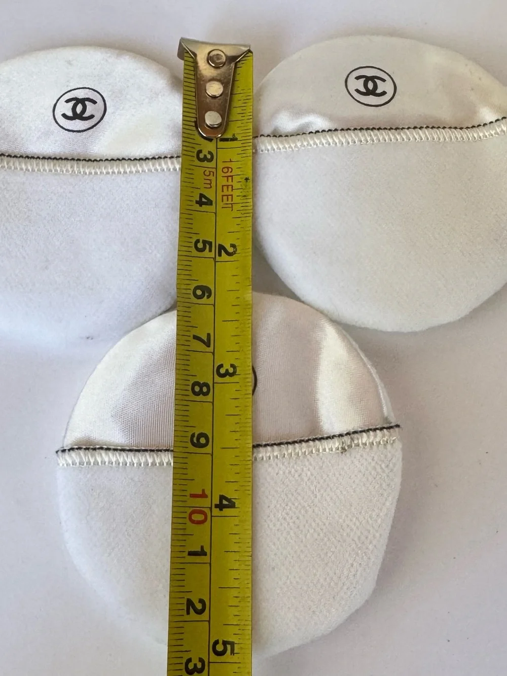 CHANEL White Satin and Velvet Makeup Puffs - Set of 3